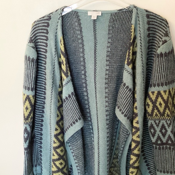 J.Jill Wool and Alpaca Blend Draped Jacquard Open Cardigan - Blue - LT - Picture 3 of 10